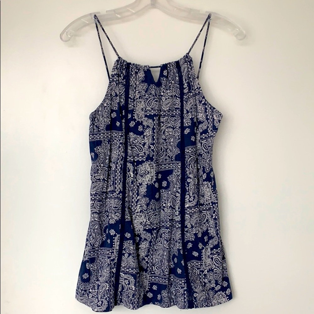 Sun & Shadow Blue Paisley Thin Strap TankTop